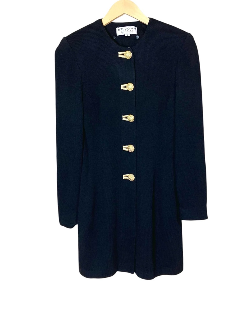 St. John Evening Santana Knit Blazer Dress with Gold Buttons Size Four